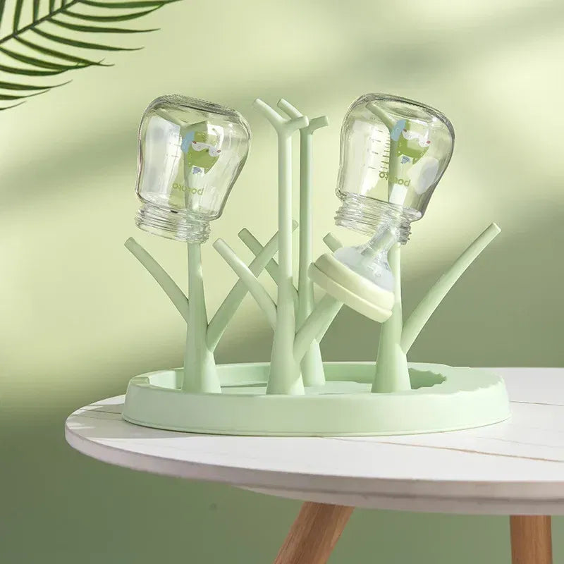 Color: Green - Baby Bottle Holder Cleaning Dryer Drainer Removable Baby Bottle Drying Rack Storage Rack Tree Shape Rack for Babies Bottles Item
