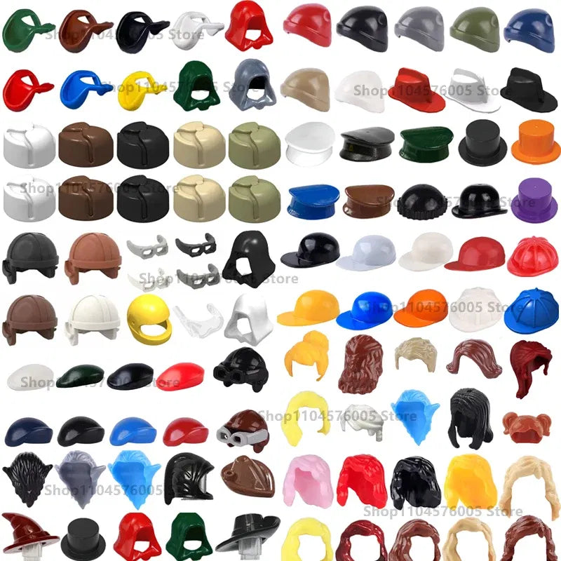 Color: Dark Red - MOC Brown Hair Building Blocks City Figures Body Creative Accessory Blond Gold White Parts DIY Hats Mini Bricks Assemble Toy S04