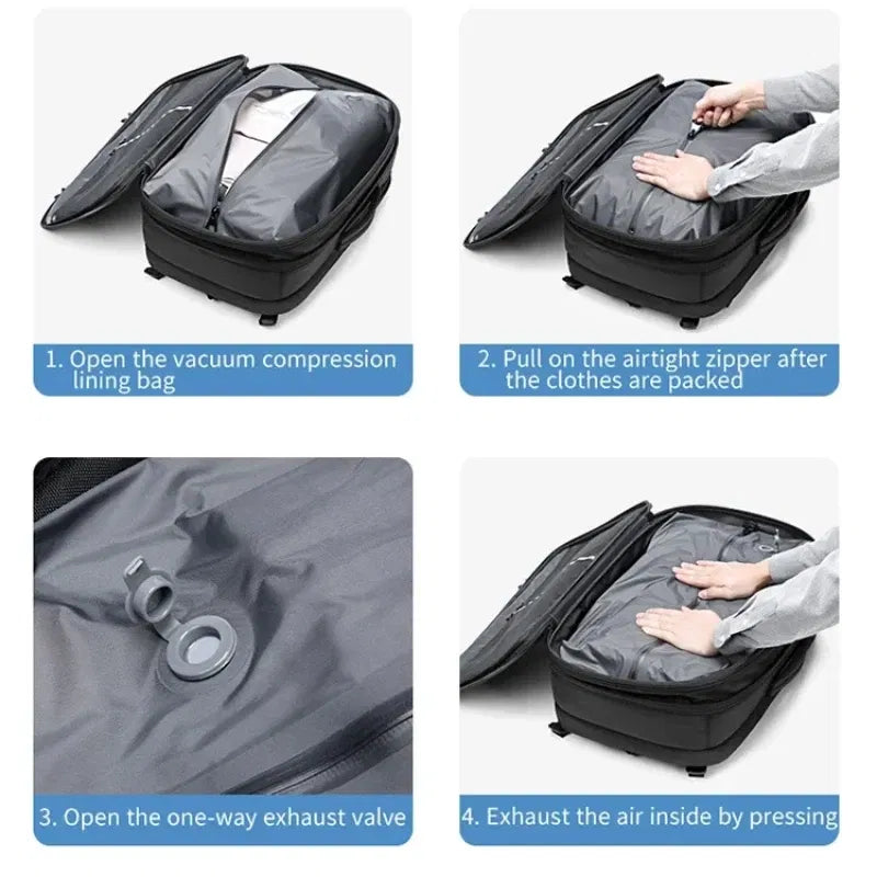 Color: Blue - Airback Vacuum Compression Backpack with Vacuum Pump 60L Expandable Travel Backpack for Men Women Airline Approved Business Bag