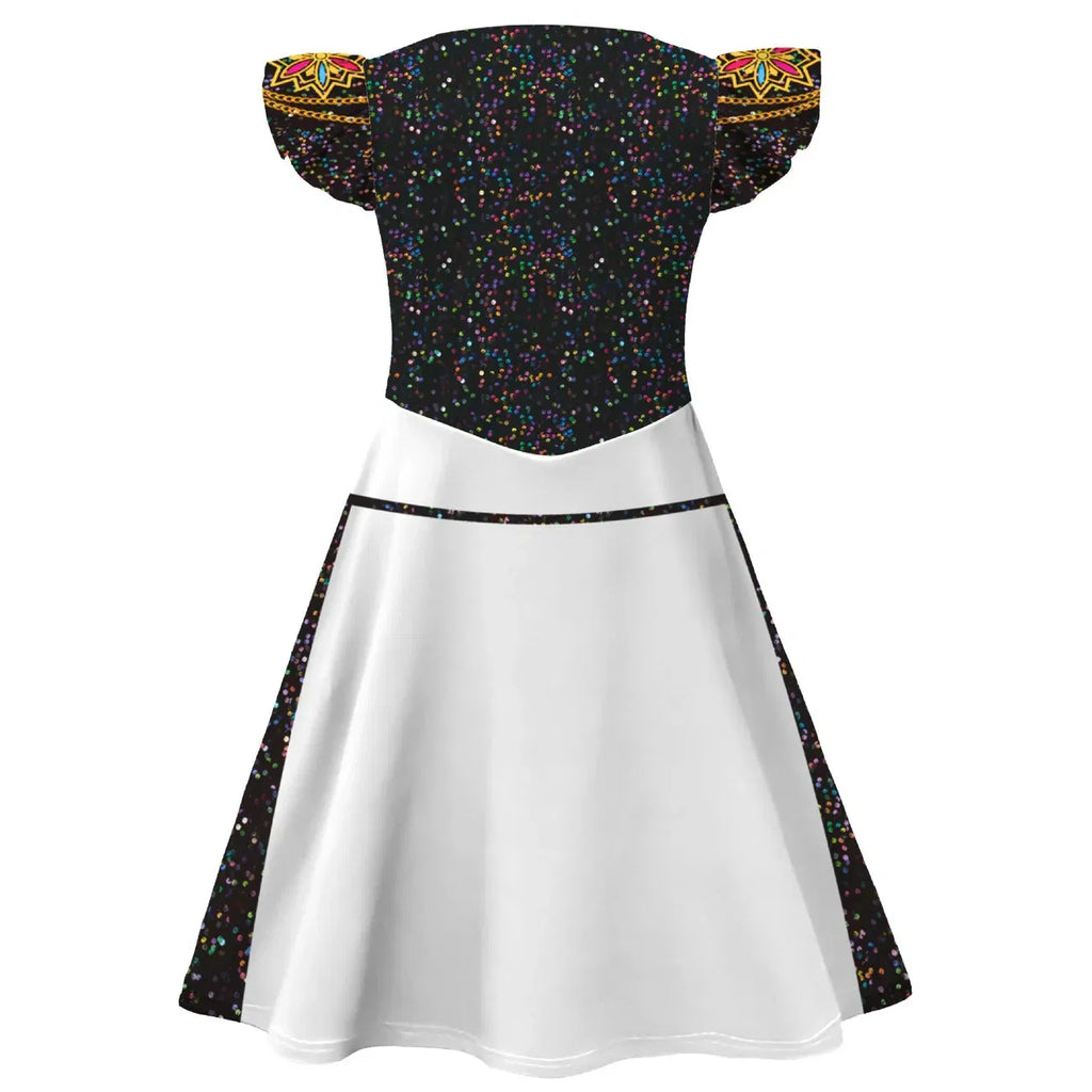 Color: black, Kid Size: 10 - K-Pop Rumi Cosplay Costume Hunters 3D Printed Pattern Flying Sleeve Dress For Girls Halloween Role-Play Carnival Party Outfits