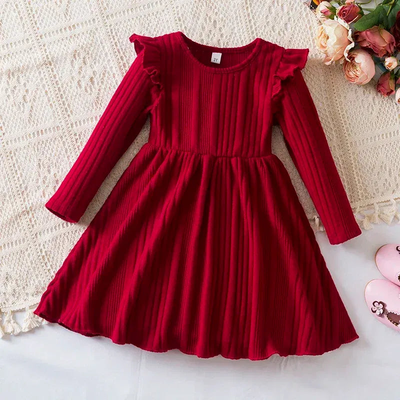 Color: GRAY, Kid Size: 8 - Autumn and Winter Girls Knitted Sweater Dress Solid Color Soft Long Sleeve Dress Children Christmas Costume Birthday Casual Wear
