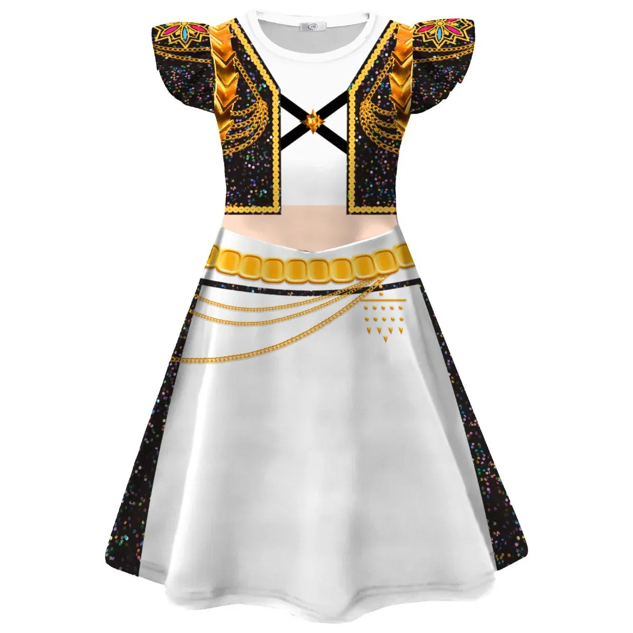 Color: black, Kid Size: 10 - K-Pop Rumi Cosplay Costume Hunters 3D Printed Pattern Flying Sleeve Dress For Girls Halloween Role-Play Carnival Party Outfits