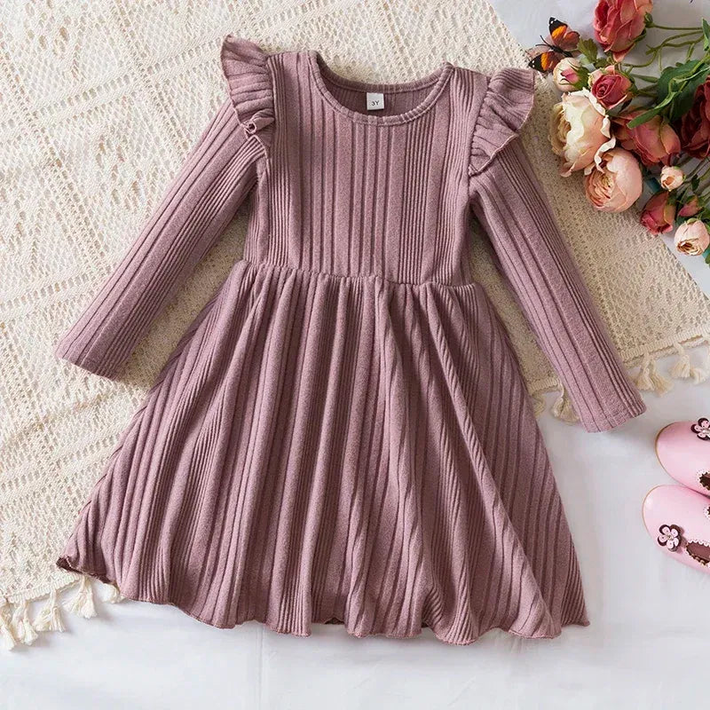 Color: GRAY, Kid Size: 8 - Autumn and Winter Girls Knitted Sweater Dress Solid Color Soft Long Sleeve Dress Children Christmas Costume Birthday Casual Wear