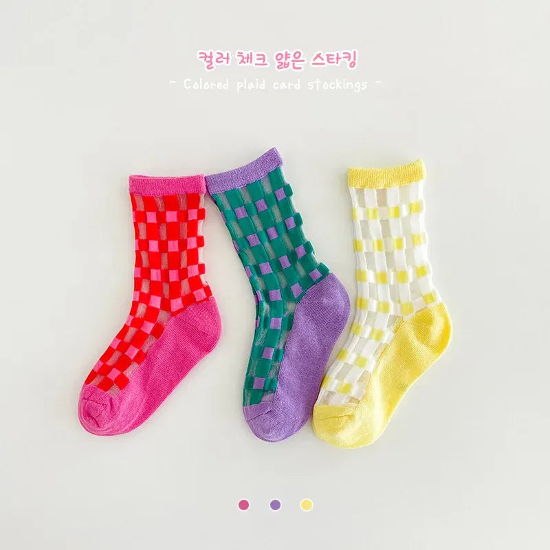 Color: GRAY, Size: 4-6T - Boys Summer Socks Girls Thin Socks Trendy Pattern Crew Socks Children Socks 3 Pairs