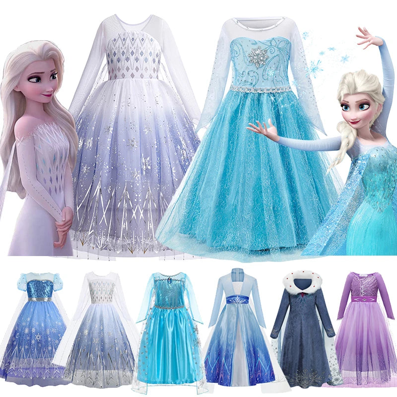 Kid Size: 9, Color: Orange - Disney Frozen Elsa Anna Princess Dresses Girls Mesh Sequin Dress Kids Cosplay Snow Queen Costumes Carnival Birthday Party Gowns