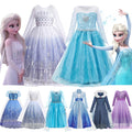 Kid Size: 9, Color: Orange - Disney Frozen Elsa Anna Princess Dresses Girls Mesh Sequin Dress Kids Cosplay Snow Queen Costumes Carnival Birthday Party Gowns