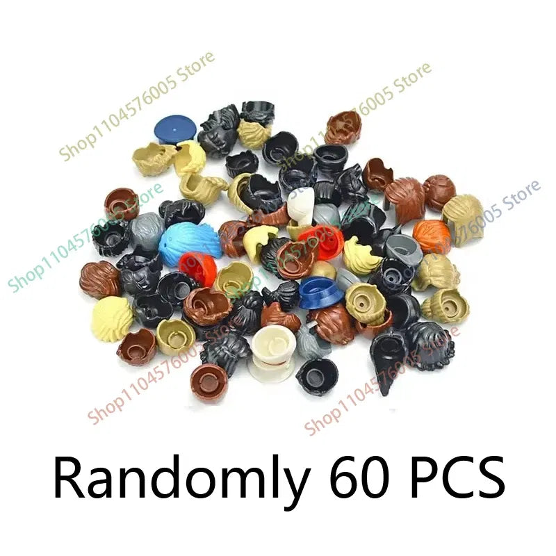 Color: Dark Red - MOC Brown Hair Building Blocks City Figures Body Creative Accessory Blond Gold White Parts DIY Hats Mini Bricks Assemble Toy S04