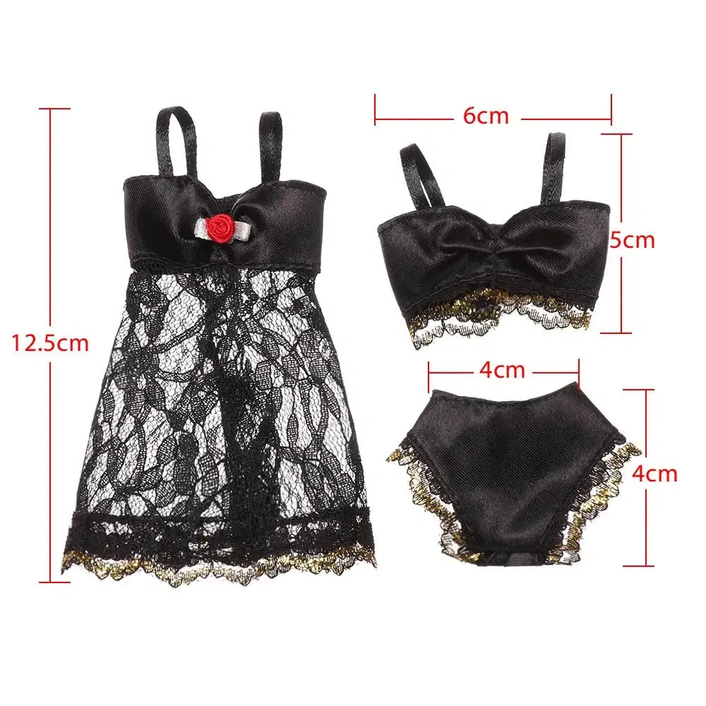 Color: Red Wine - 1Set Soft Lace Underwear Bra Briefs For 30CM Doll 1/6 Knickers For Blythe 1/6 BJD Dolls Top Underpant For Dollhouse Kids Toy