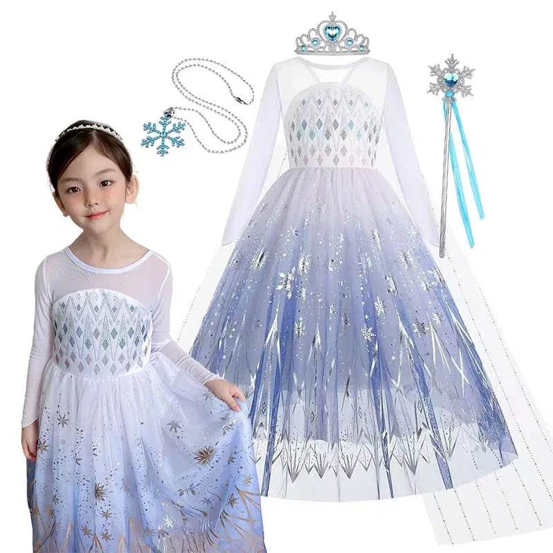 Kid Size: 4T, Color: green - Disney Frozen Anna Elsa Girls Princess Dresses Mesh Sequin Dress Kids Cosplay Snow Queen Costumes Carnival Birthday Party Gowns