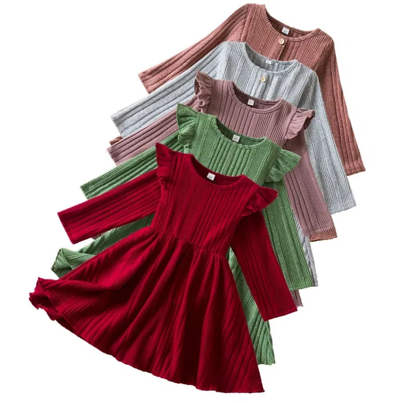 Color: GRAY, Kid Size: 8 - Autumn and Winter Girls Knitted Sweater Dress Solid Color Soft Long Sleeve Dress Children Christmas Costume Birthday Casual Wear