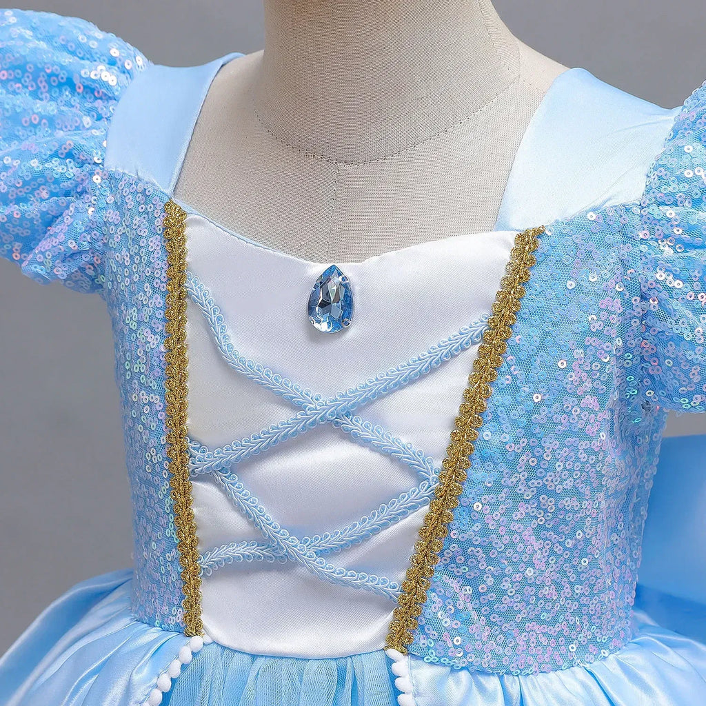 Kid Size: 9, Color: Orange - Disney Deluxe Elegant Cinderella Princess Ball Gown Fancy Birthday Cinderella Party Dress Vestidos Costume Play Carnival Apparel