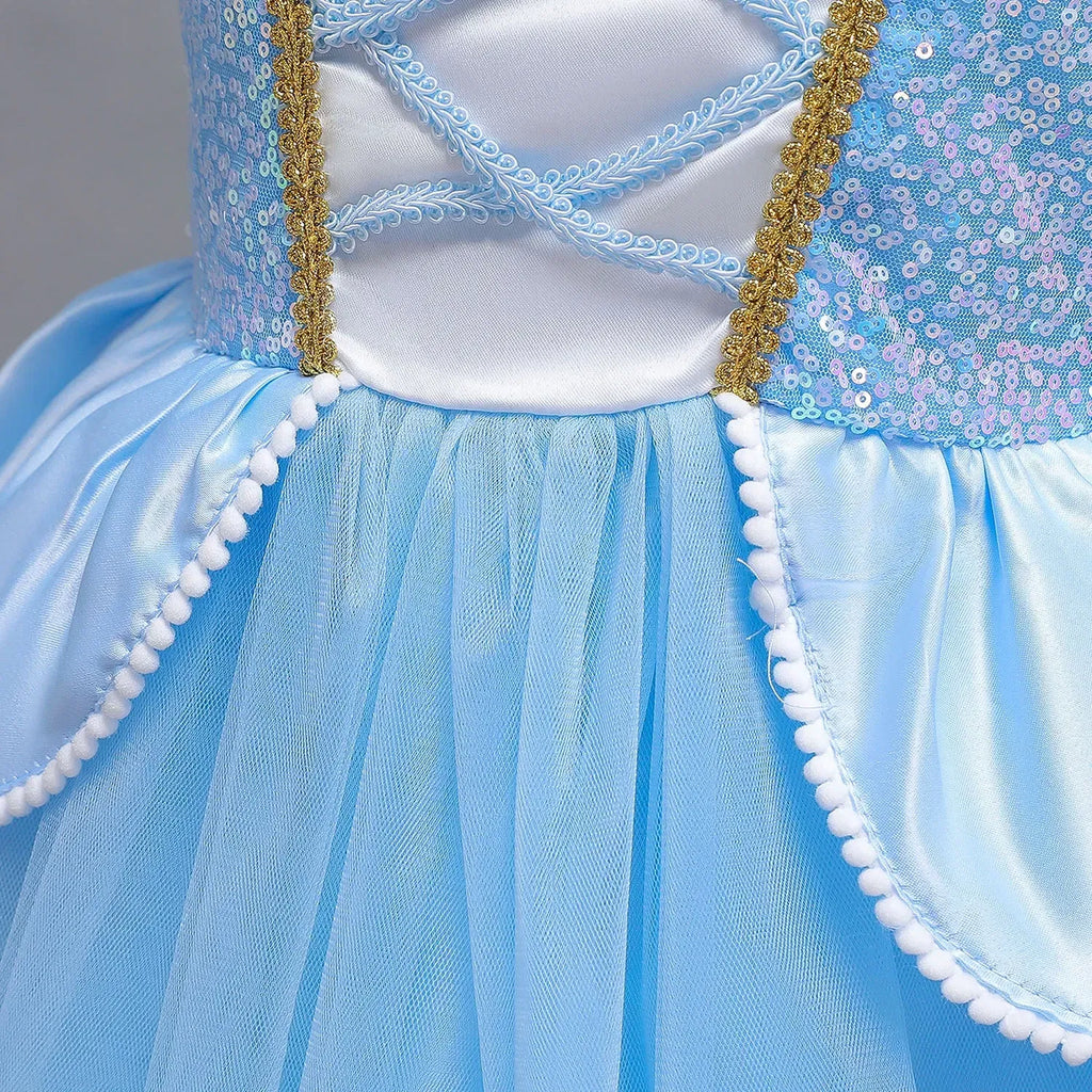 Kid Size: 9, Color: Orange - Disney Deluxe Elegant Cinderella Princess Ball Gown Fancy Birthday Cinderella Party Dress Vestidos Costume Play Carnival Apparel