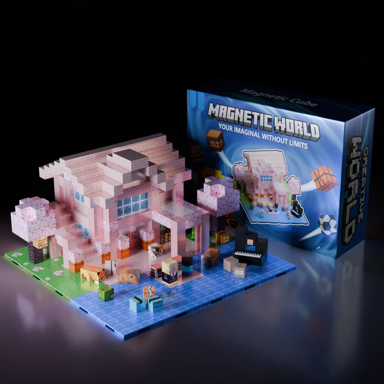 Color: Clear - Magnetic Building Blocks Mine World Magnet Cube Set for Boy Girl Kid Age 3+ DIY Pixel style Model Base plate STEM Toy Baseplate