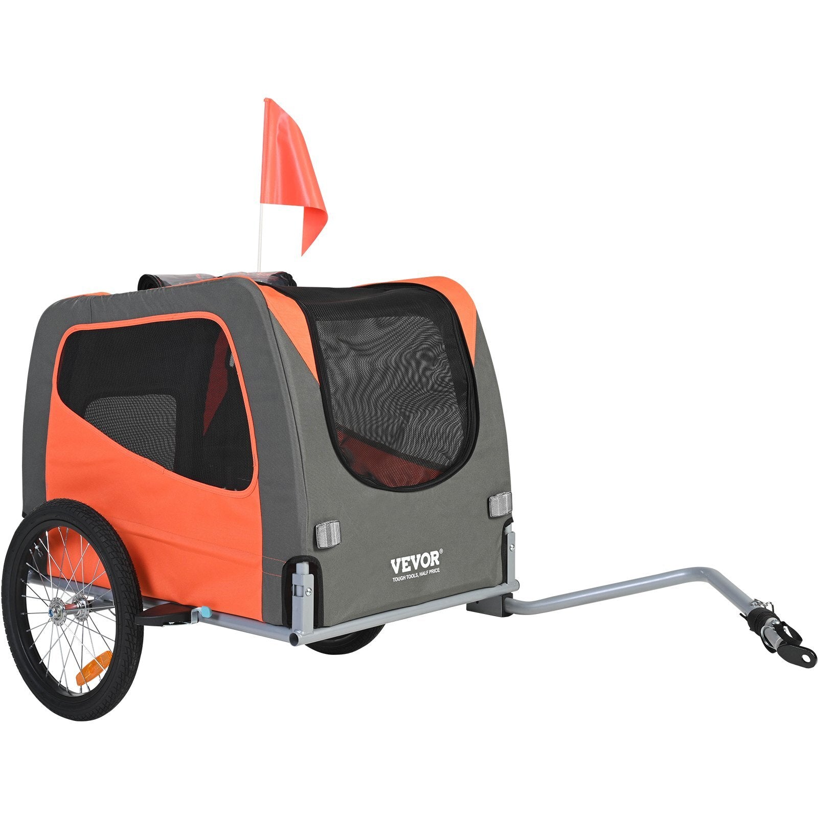 Dog Bike Trailer, Supports up to 66 lbs, Pet Cart Bicycle Carrier, Easy Folding Frame with Quick Release Wheels, Universal Bicycle Coupler, Reflectors, Flag, Collapsible to Store, Orange/Gray
