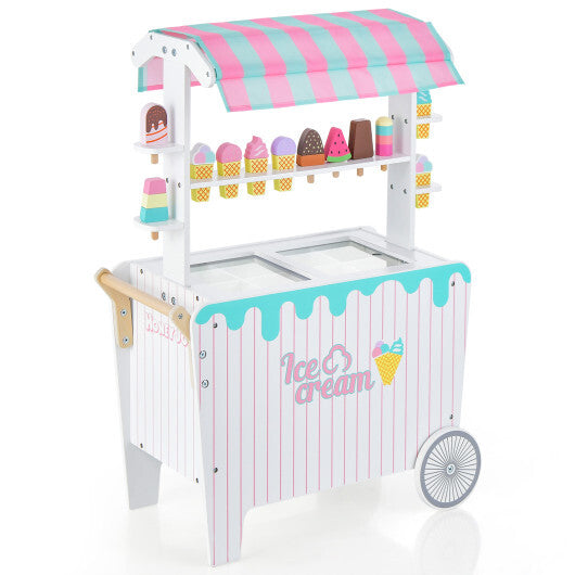 Kids Ice Cream Cart Playset with Display Rack and Accessories-Red
