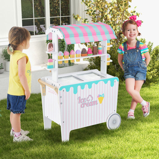 Kids Ice Cream Cart Playset with Display Rack and Accessories-Red