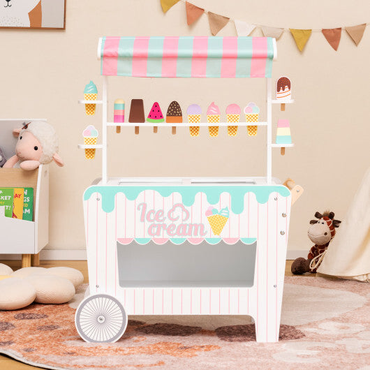 Kids Ice Cream Cart Playset with Display Rack and Accessories-Red