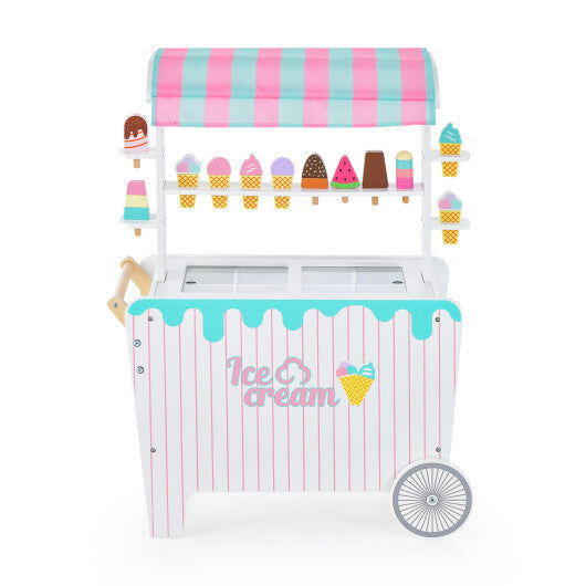 Kids Ice Cream Cart Playset with Display Rack and Accessories-Red