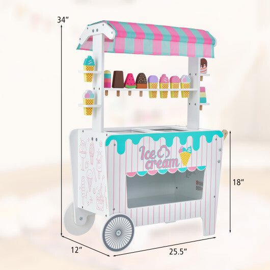 Kids Ice Cream Cart Playset with Display Rack and Accessories-Red