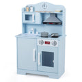 Play Kitchen for Kids Wooden Playset with Range Hood and Microwave-Blue - Color: Blue