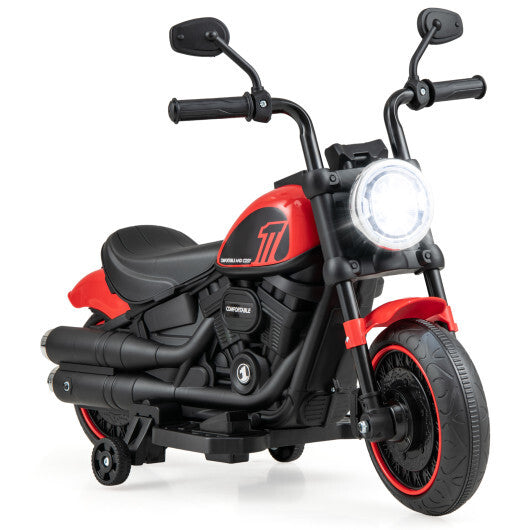 Kids Electric Motorcycle with Training Wheels and LED Headlights-Blue