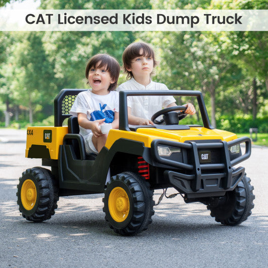 24V Ride On Dump Truck Licensed Caterpillar 2-Seater for Girls Boys-Yellow