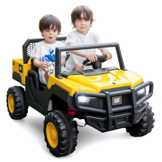 24V Ride On Dump Truck Licensed Caterpillar 2-Seater for Girls Boys-Yellow