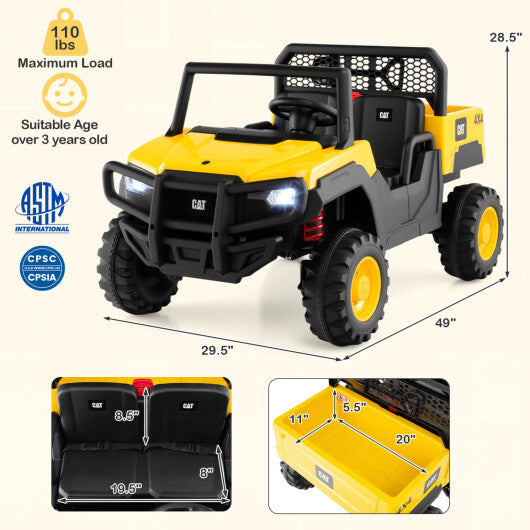 24V Ride On Dump Truck Licensed Caterpillar 2-Seater for Girls Boys-Yellow