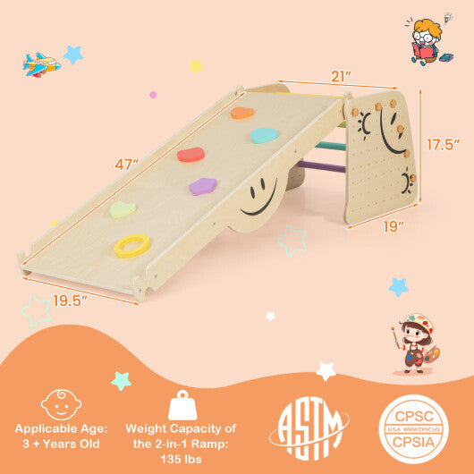Wooden Climbing Toy Triangle Climber Set with Seesaw-Multicolor