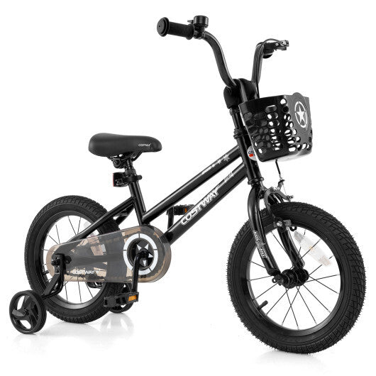 14 Inch Kids Bike with Basket and Training Wheels for Children Aged 4-5 Years Old - Color: Black - Size: 14 inches