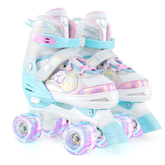 Kids Roller Skates 4 Sizes Adjustable Quad Skates with Light-up Wheels-Navy - Color: Navy