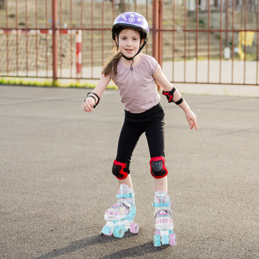 Kids Roller Skates 4 Sizes Adjustable Quad Skates with Light-up Wheels-Navy - Color: Navy