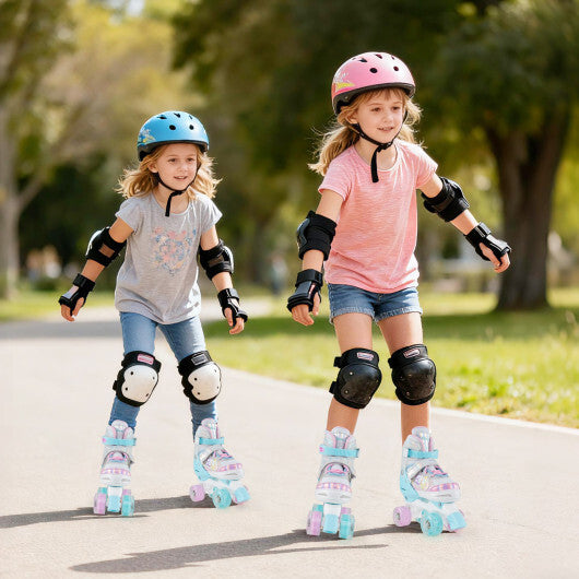 Kids Roller Skates 4 Sizes Adjustable Quad Skates with Light-up Wheels-Navy - Color: Navy