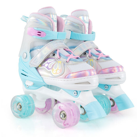Kids Roller Skates 4 Sizes Adjustable Quad Skates with Light-up Wheels-Navy - Color: Navy