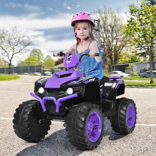 12V Kids Electric 4-Wheeler ATV Quad Ride On Car with LED Light-Purple - Color: Purple