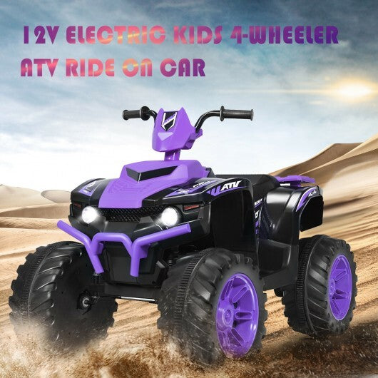 12V Kids Electric 4-Wheeler ATV Quad Ride On Car with LED Light-Purple - Color: Purple