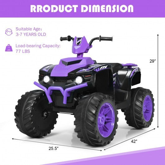 12V Kids Electric 4-Wheeler ATV Quad Ride On Car with LED Light-Purple - Color: Purple