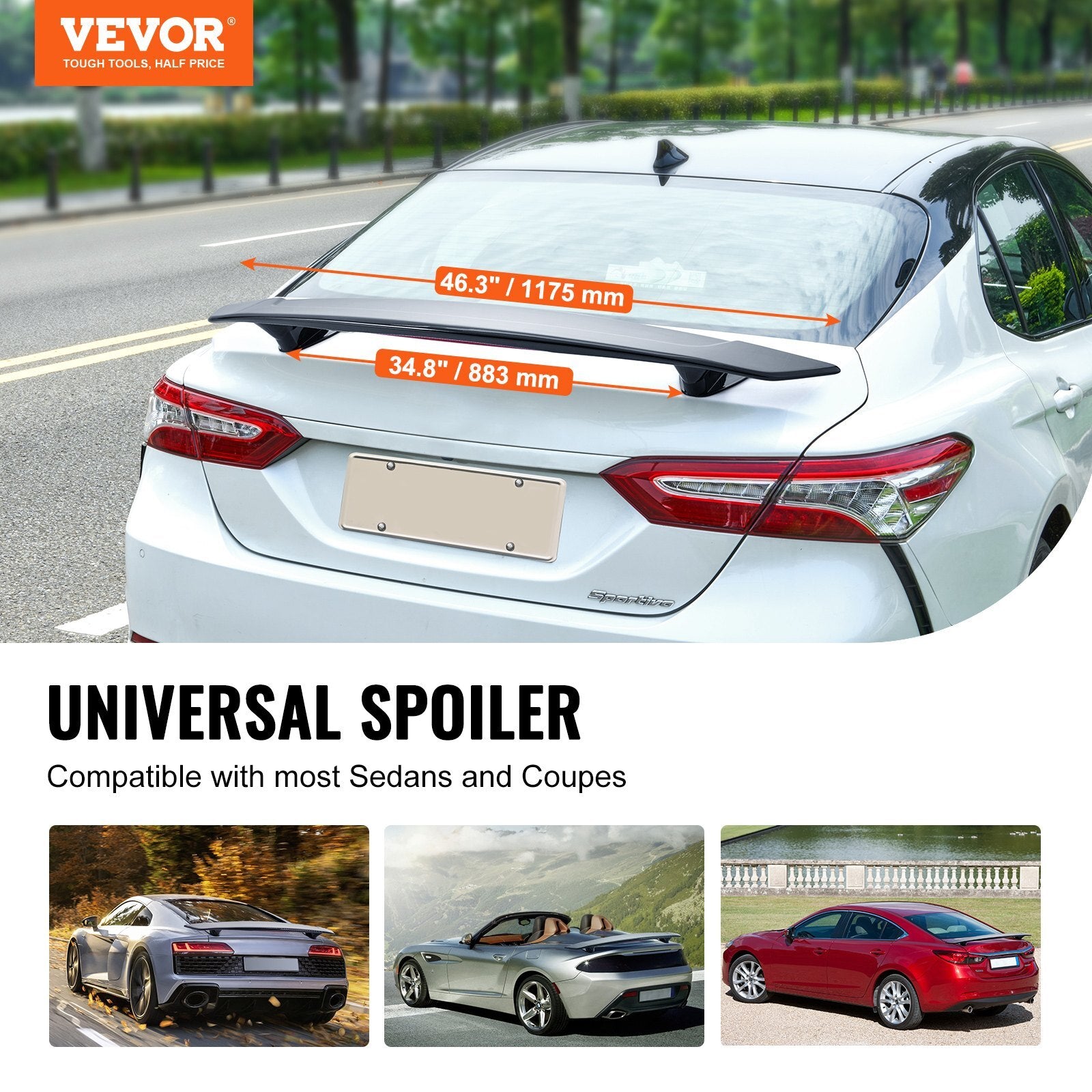 GT Wing Car Spoiler, 46.3 inch Universal Spoiler, Compatible with most Sedans and Coupes, High Strength ABS Material, Car Rear Spoiler Wing, Racing Spoiler BGW/JDM Drift Glossy Black