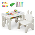 Kids Table and Chair Set with Flip-Top Bookshelf-Gray - Color: Gray
