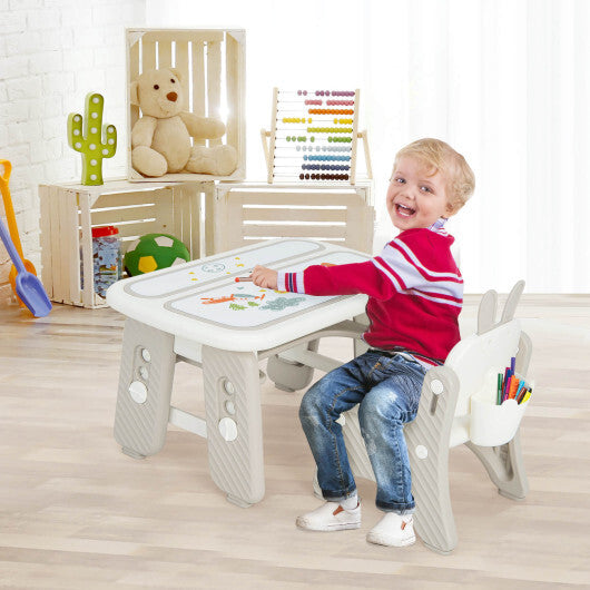 Kids Table and Chair Set with Flip-Top Bookshelf-Gray - Color: Gray