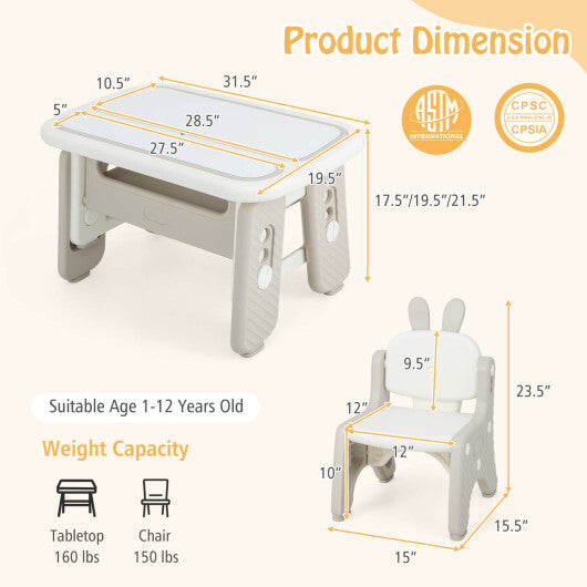Kids Table and Chair Set with Flip-Top Bookshelf-Gray - Color: Gray