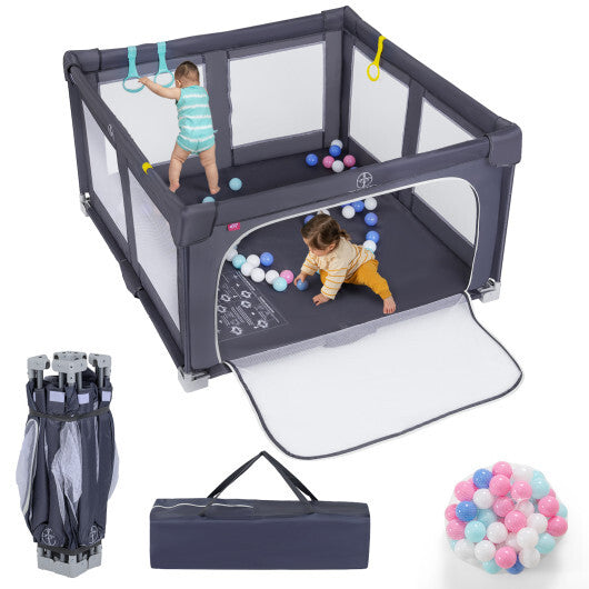 Large Baby Playpen BPA-Free Foldable Toddlers Safety Fence Play Yard-Dark Grey - Color: Dark Gray