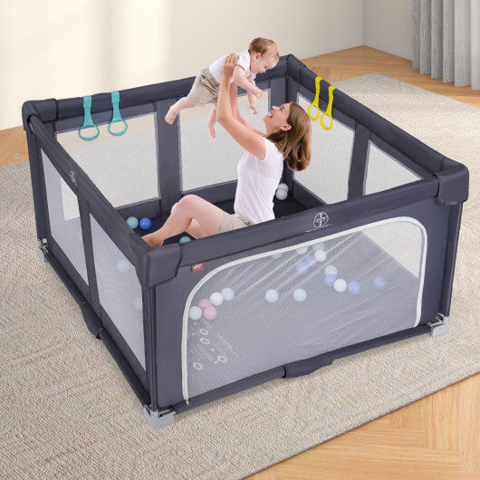 Large Baby Playpen BPA-Free Foldable Toddlers Safety Fence Play Yard-Dark Grey - Color: Dark Gray