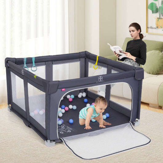 Large Baby Playpen BPA-Free Foldable Toddlers Safety Fence Play Yard-Dark Grey - Color: Dark Gray