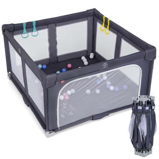 Large Baby Playpen BPA-Free Foldable Toddlers Safety Fence Play Yard-Dark Grey - Color: Dark Gray
