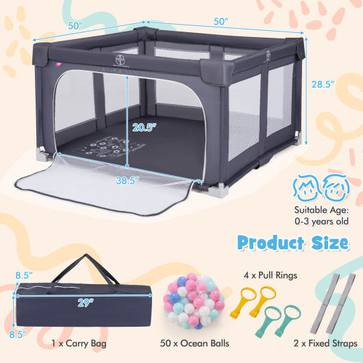 Large Baby Playpen BPA-Free Foldable Toddlers Safety Fence Play Yard-Dark Grey - Color: Dark Gray