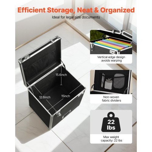 Portable File Storage Box, 15.6 x 12.6 x 15 inch Internal Chest Size, Locking Mobile Business Case with Telescopic Handle, Hand pull File Case for Office Home, Offices, Hospitals, Banks