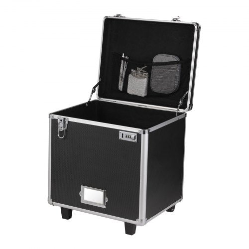 Portable File Storage Box, 15.6 x 12.6 x 15 inch Internal Chest Size, Locking Mobile Business Case with Telescopic Handle, Hand pull File Case for Office Home, Offices, Hospitals, Banks