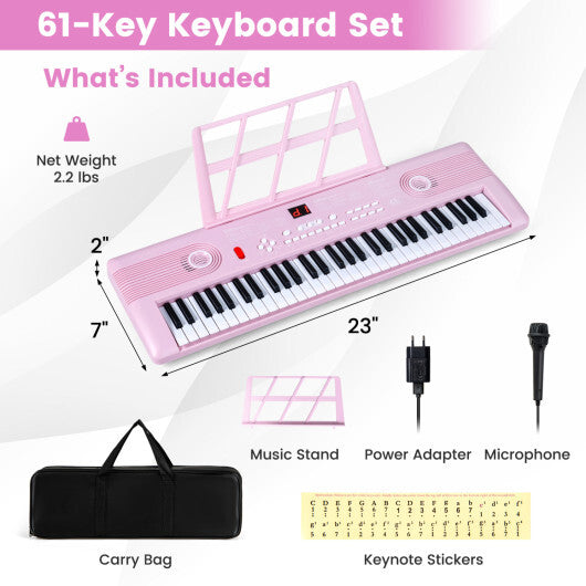 Costway 61 Key Electric Portable Digital Keyboard Piano for Beginner-Pink - Color: Pink
