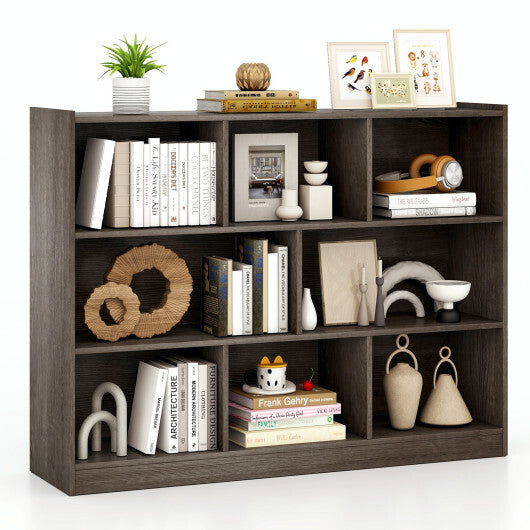Costway 3-Tier Open Bookcase 8-Cube Floor Standing Storage Shelves Display Cabinet-Gray